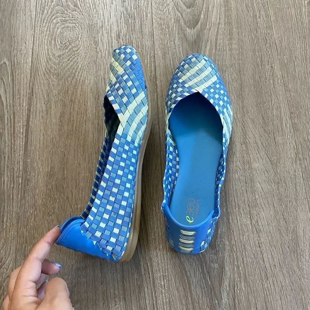 EASY SPIRIT E 360 Blue White Stretch Ballet Flat, Size 8.5